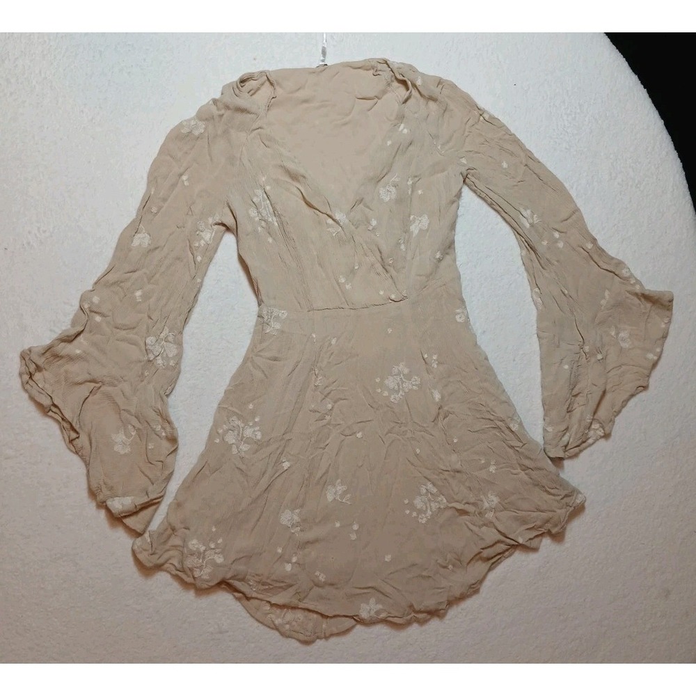 Womens Free People Embroidered Floral Flared Sleeve V-Neck Dress Size 2